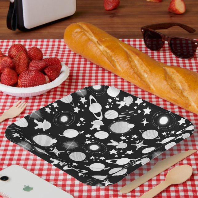 outerspace planet galaxy moon and stars pattern paper plate (Picnic)