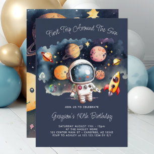 Outerspace Planets Blue 10th Birthday Invitation