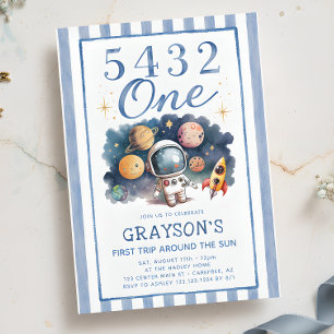Outerspace Planets Blue 1st Birthday Invitation