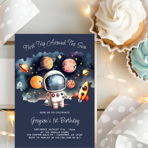 Outerspace Planets Blue 1st Birthday Invitation