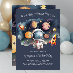 Outerspace Planets Blue 5th Birthday Invitation