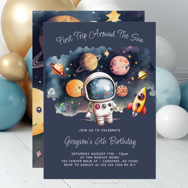 Outerspace Planets Blue 6th Birthday Invitation (Creator Uploaded)