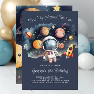 Outerspace Planets Blue 8th Birthday Invitation
