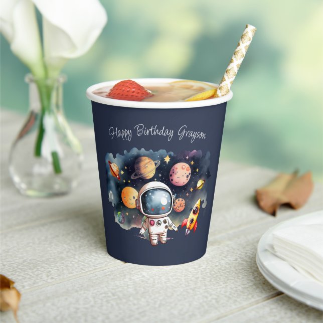 Outerspace Planets Blue Birthday Paper Cups (Insitu)