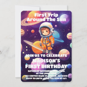 Outerspace Planets Blue Boy First Birthday Invitation