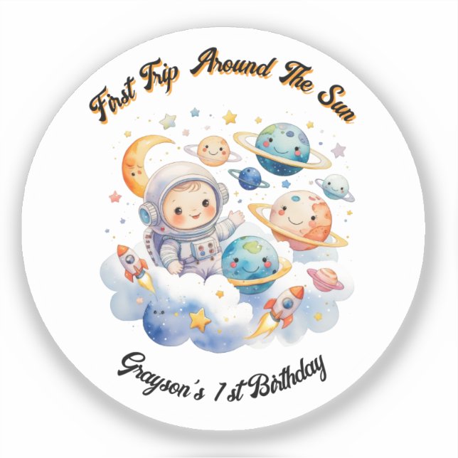 Outerspace Planets Blue First Birthday  (Front)