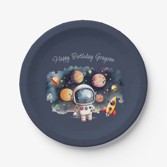 Outerspace Planets Blue Paper Plate (Front)