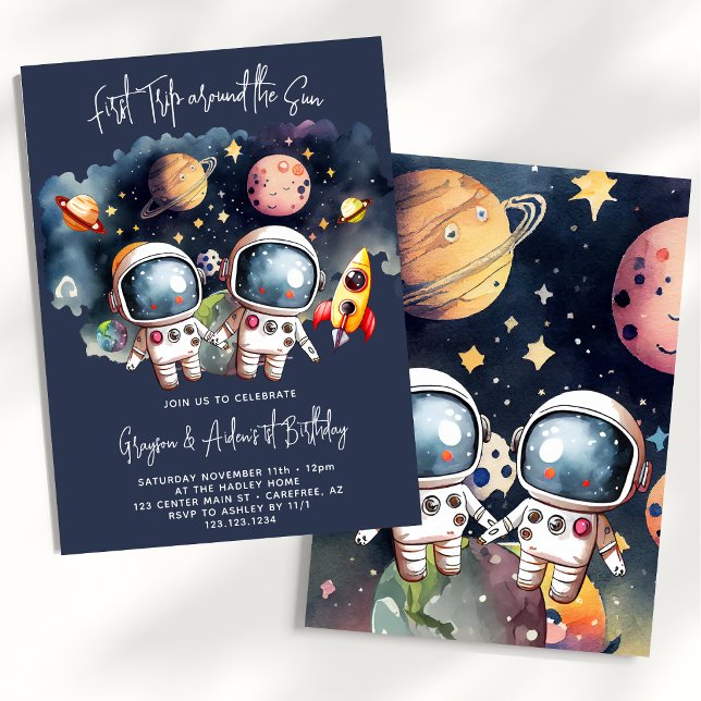 Outerspace Planets Twin Boys 1st Birthday Invitation (Creator Uploaded)