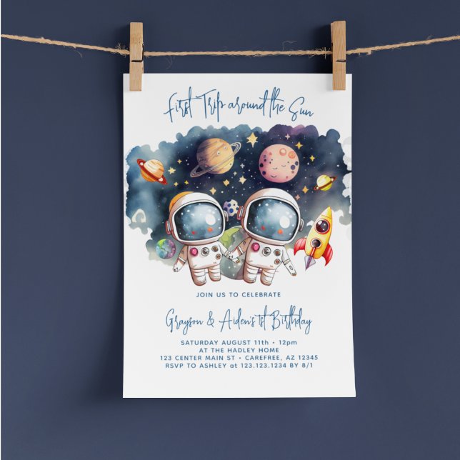 Outerspace Planets Twin Boys 1st Birthday Invitation (Creator Uploaded)