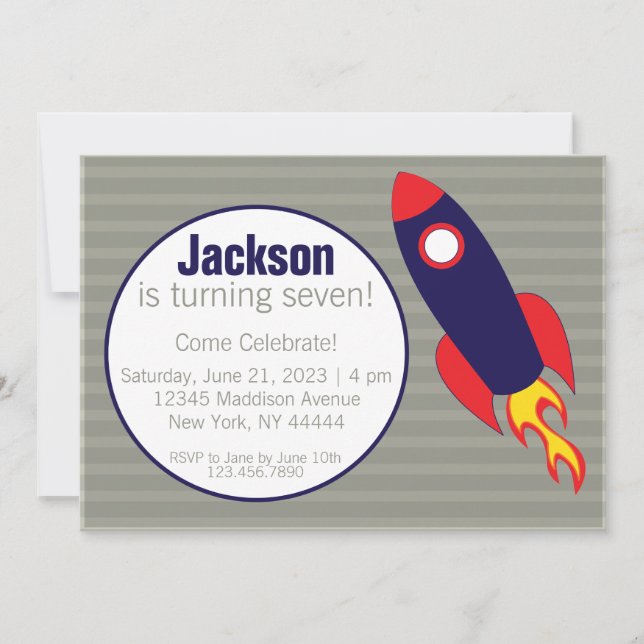 Outerspace, Rocket, Spaceship Birthday Invitation (Front)