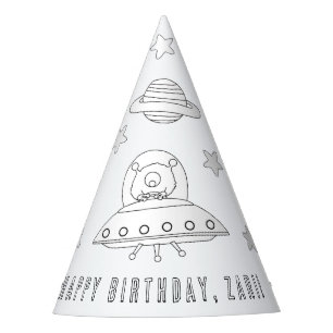 Outerspace UFO Birthday Party - Colour Your Own Ha Party Hat