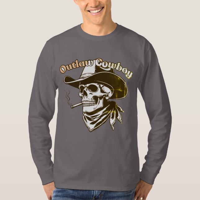 Outlaw Cowboy Skull T-Shirt – Western Rebel Skelet (Front)