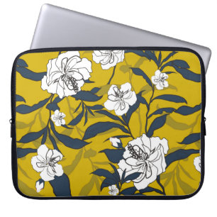 Outline blooming flower Vintage illustration. Seam Laptop Sleeve