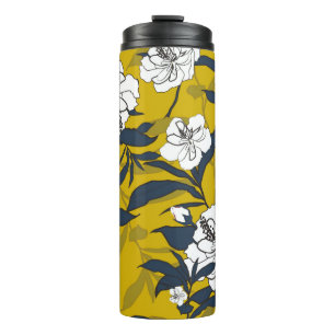 Outline blooming flower Vintage illustration. Seam Thermal Tumbler