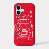 Outline Christmas truck Santa car front view