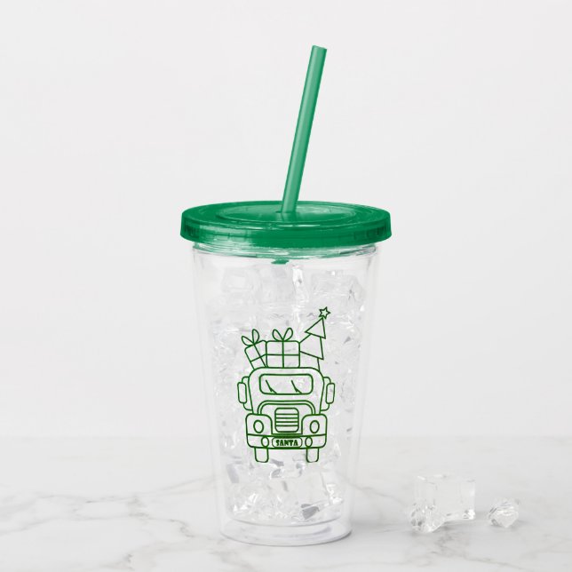 Outline Christmas truck Santa car front view Acrylic Tumbler (Back Ice)