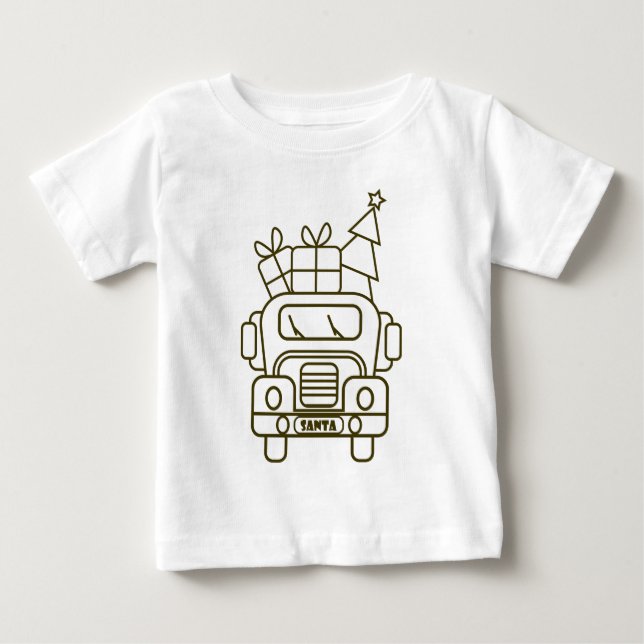 Outline Christmas truck Santa car front view Baby T-Shirt (Front)