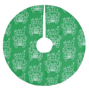 Outline Christmas truck Santa car front view Brushed Polyester Tree Skirt