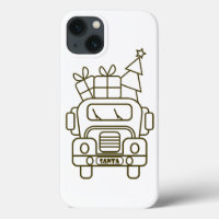 Outline Christmas truck Santa car front view
