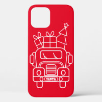 Outline Christmas truck Santa car front view