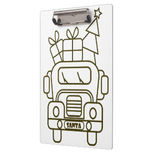 Outline Christmas truck Santa car front view Clipboard