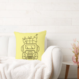 Outline Christmas truck Santa car front view Cushion