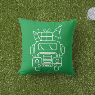 Outline Christmas truck Santa car front view Cushion