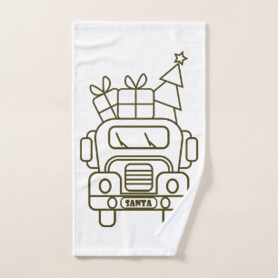 Outline Christmas truck Santa car front view Hand Towel