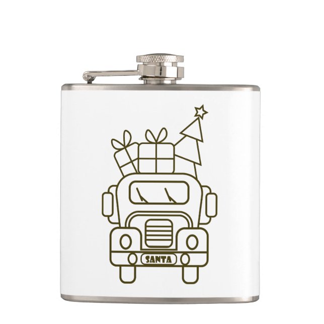 Outline Christmas truck Santa car front view Hip Flask (Front)