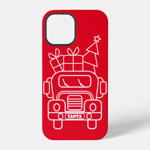 Outline Christmas truck Santa car front view iPhone 12 Case