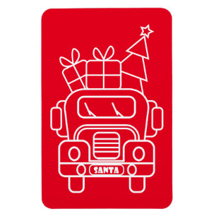 Outline Christmas truck Santa car front view Magnet