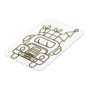 Outline Christmas truck Santa car front view Magnet