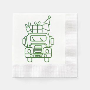 Outline Christmas truck Santa car front view Napkin