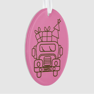 Outline Christmas truck Santa car front view Ornament