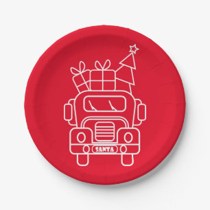 Outline Christmas truck Santa car front view Paper Plate
