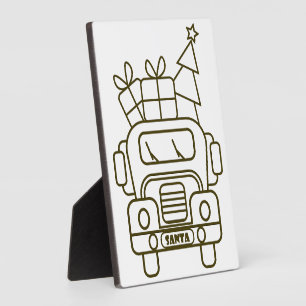 Outline Christmas truck Santa car front view Plaque