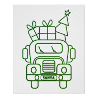 Outline Christmas truck Santa car front view