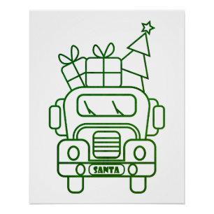 Outline Christmas truck Santa car front view Poster