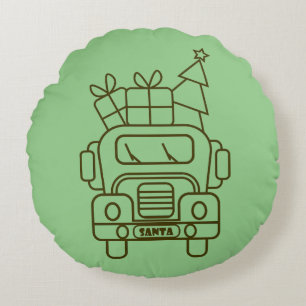 Outline Christmas truck Santa car front view Round Cushion