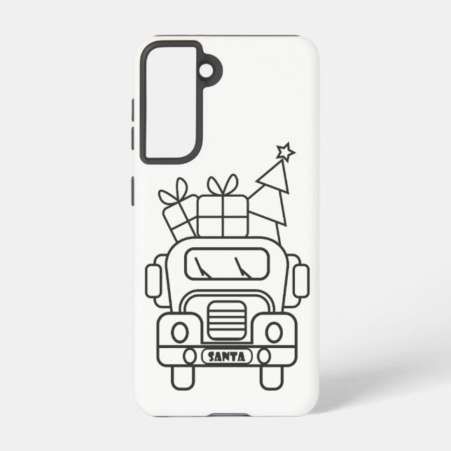 Outline Christmas truck Santa car front view Samsung Galaxy S21 Case (Back)