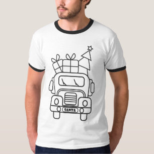 Outline Christmas truck Santa car front view T-Shirt