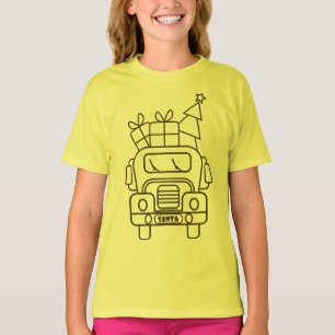 Outline Christmas truck Santa car front view T-Shirt