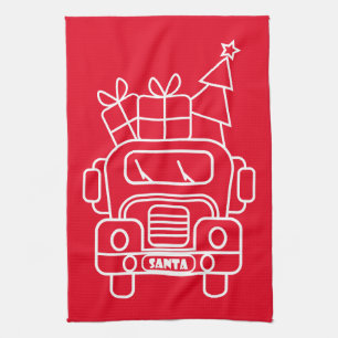 Outline Christmas truck Santa car front view Tea Towel