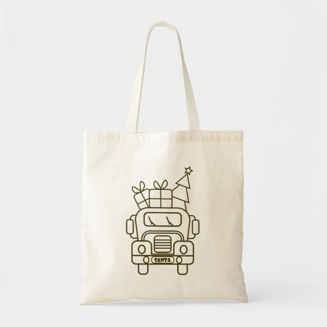 Outline Christmas truck Santa car front view Tote Bag (Front)