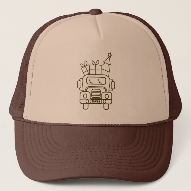 Outline Christmas truck Santa car front view Trucker Hat (Front)