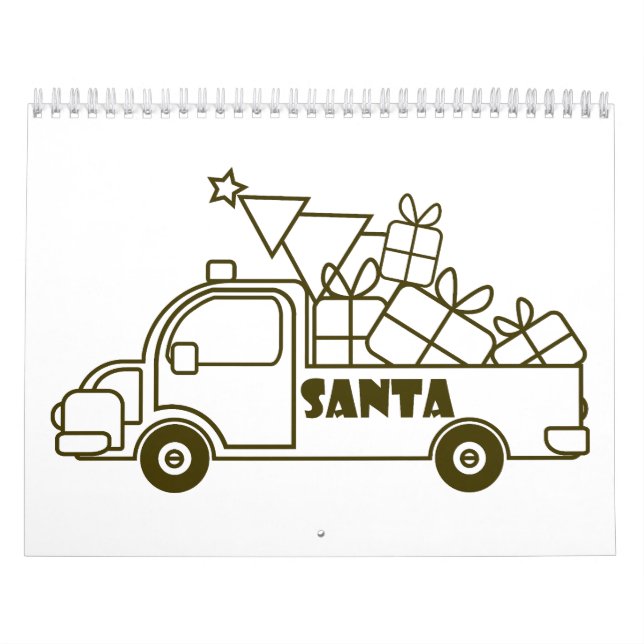 Outline Christmas truck Santa car side view Calendar (Cover)