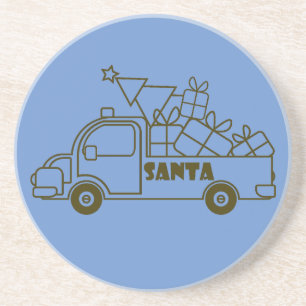 Outline Christmas truck Santa car side view Coaster