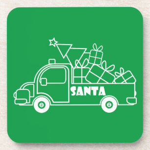 Outline Christmas truck Santa car side view Coaster