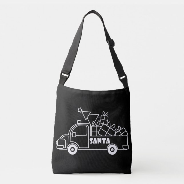 Outline Christmas truck Santa car side view Crossbody Bag (Front)
