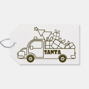 Outline Christmas truck Santa car side view Gift Tags